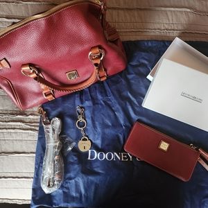 Dooney and Bourke Large Wine Color Stachel Bag,Wallet, Keychain and Strap.